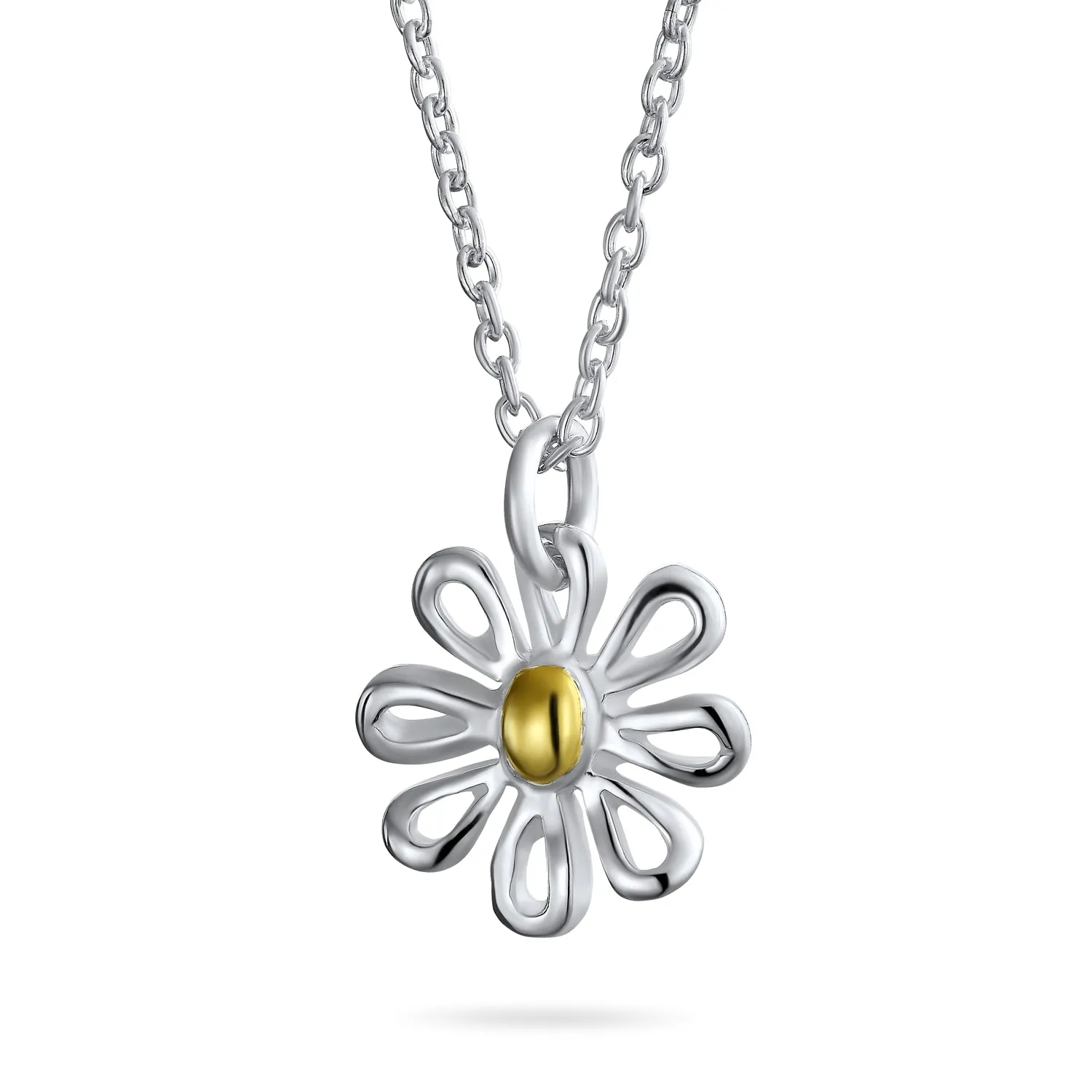 Summer Spring Sunflower Daisy Pendant Necklace Two-Tone 14K Gold Plated Silver