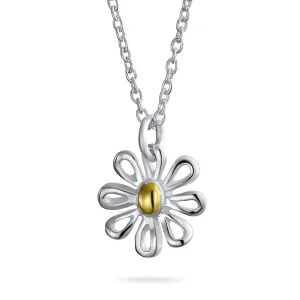 Summer Spring Sunflower Daisy Pendant Necklace Two-Tone 14K Gold Plated Silver