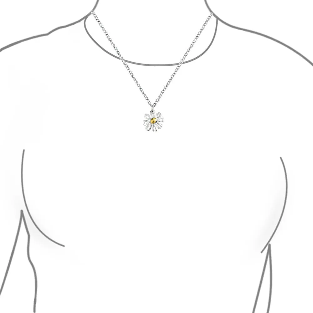 Summer Spring Sunflower Daisy Pendant Necklace Two-Tone 14K Gold Plated Silver