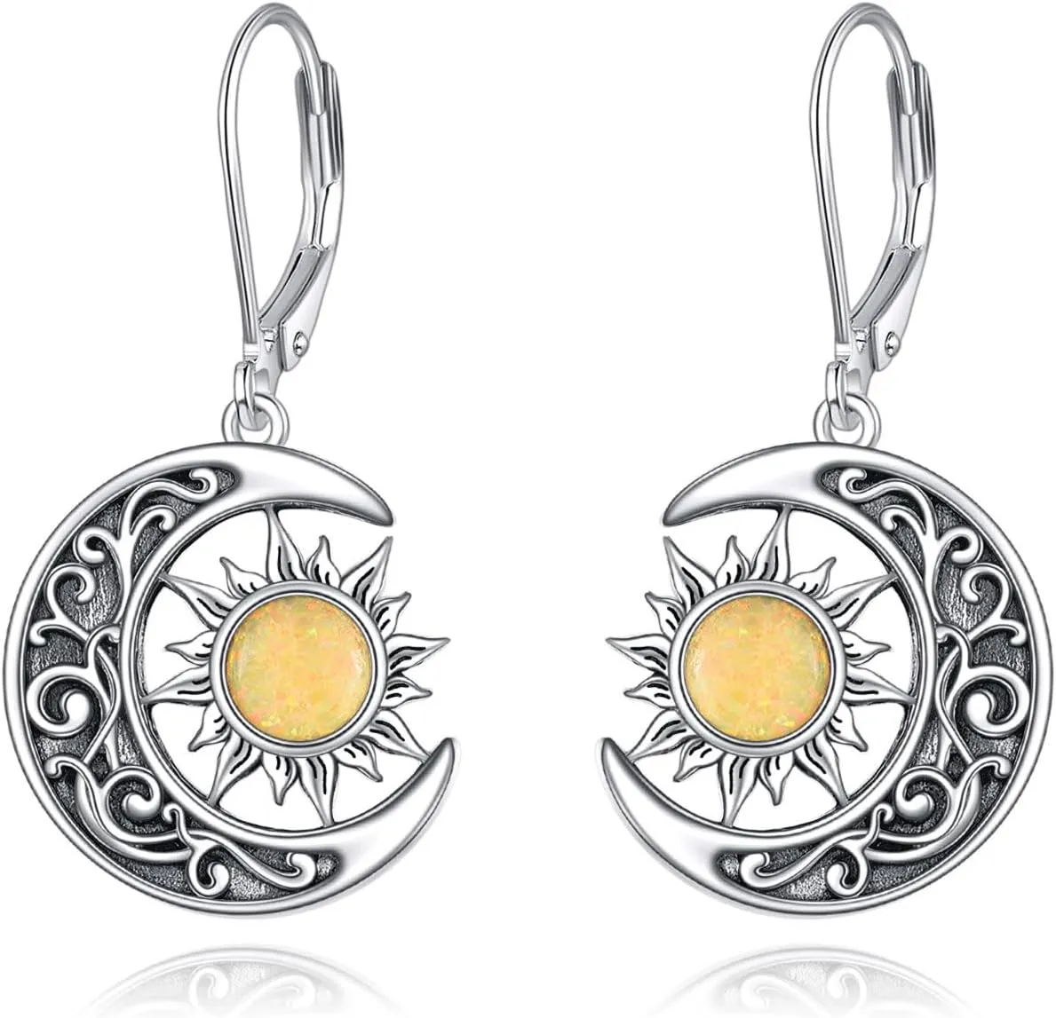 Sun and Moon Earrings - Sterling Silver Crescent Moon and Sun Dangle Drop Earrings - Celestial Jewelry Gift for Women