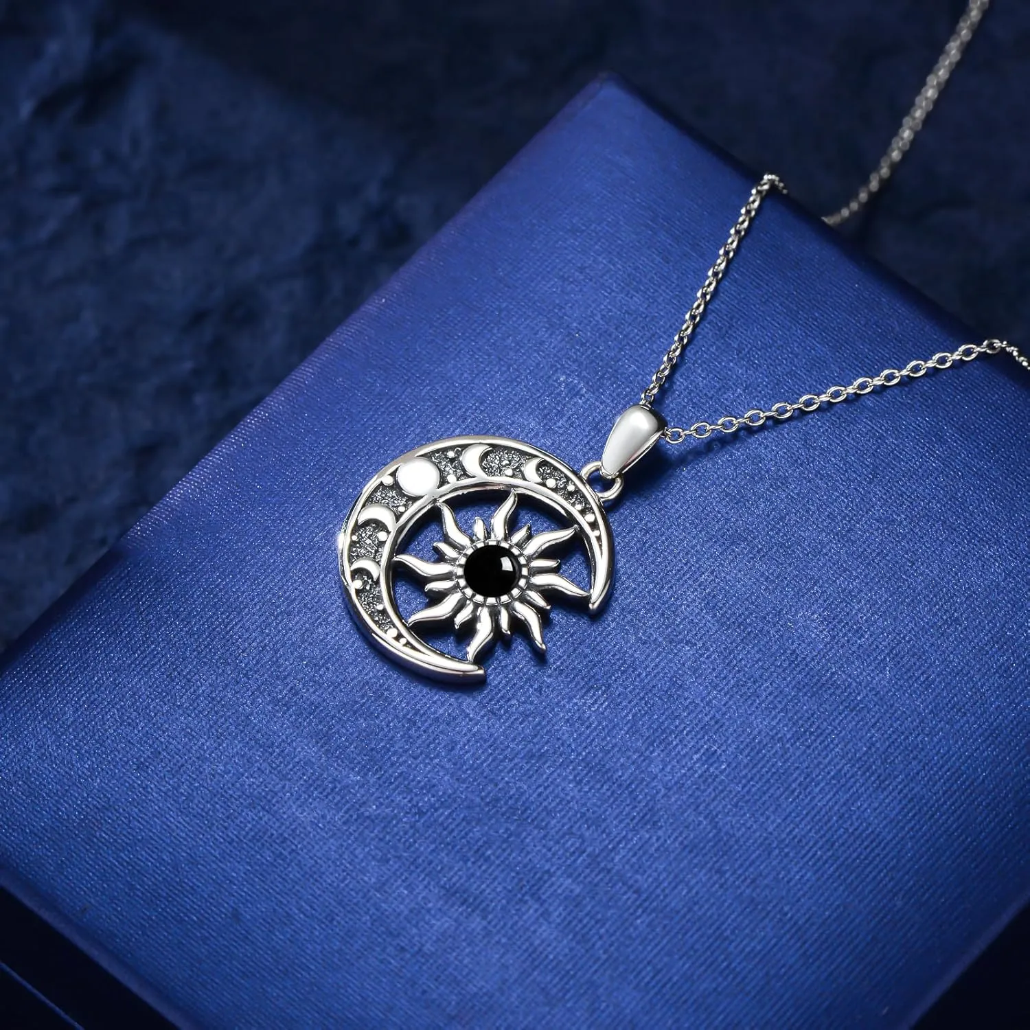 Sun and Moon Necklace 925 Sterling Silver Sun Moon Pendant Gemstone Jewelry Gifts for Women