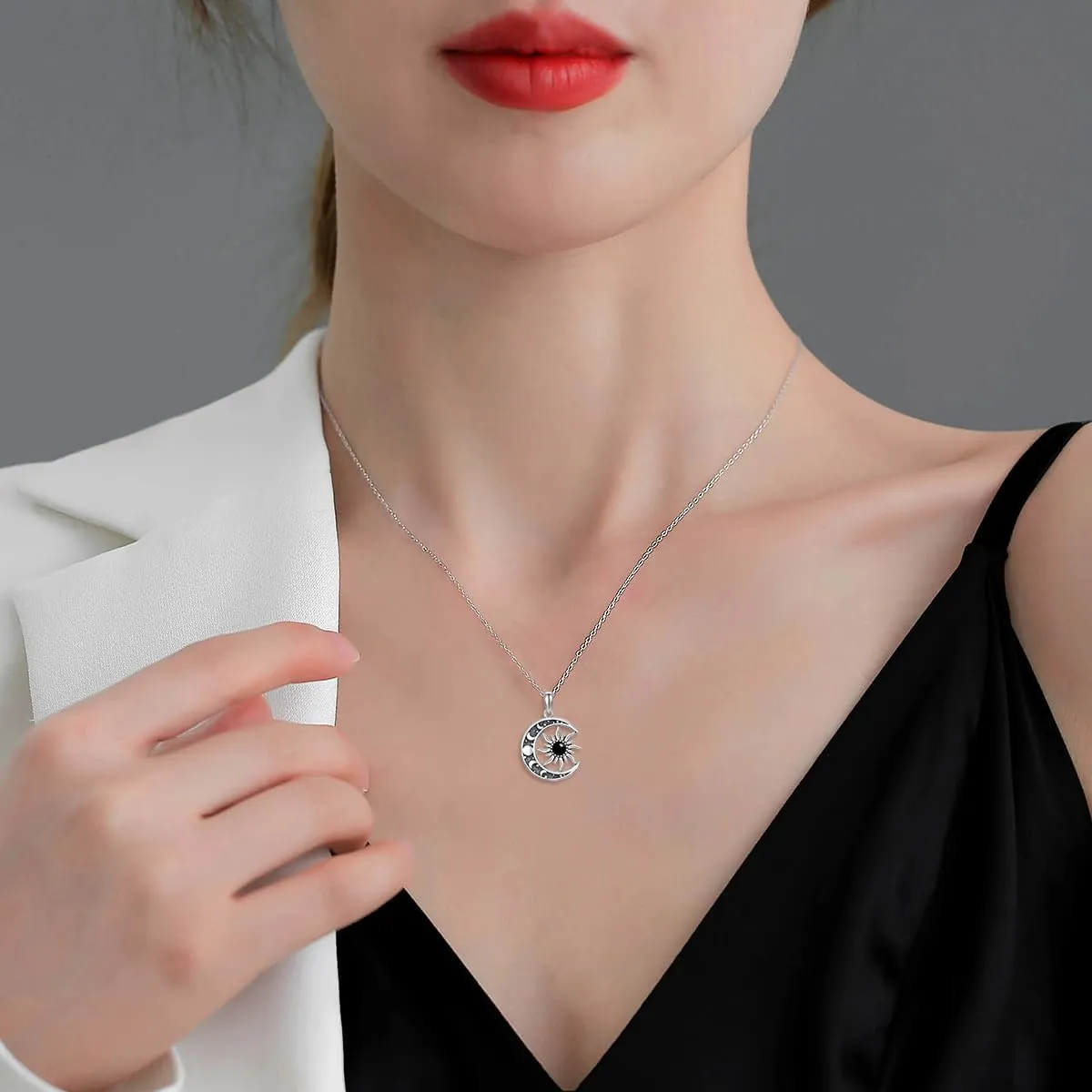 Sun and Moon Necklace 925 Sterling Silver Sun Moon Pendant Gemstone Jewelry Gifts for Women