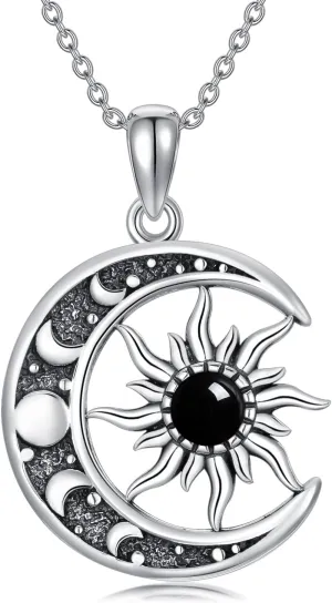 Sun and Moon Necklace 925 Sterling Silver Sun Moon Pendant Gemstone Jewelry Gifts for Women