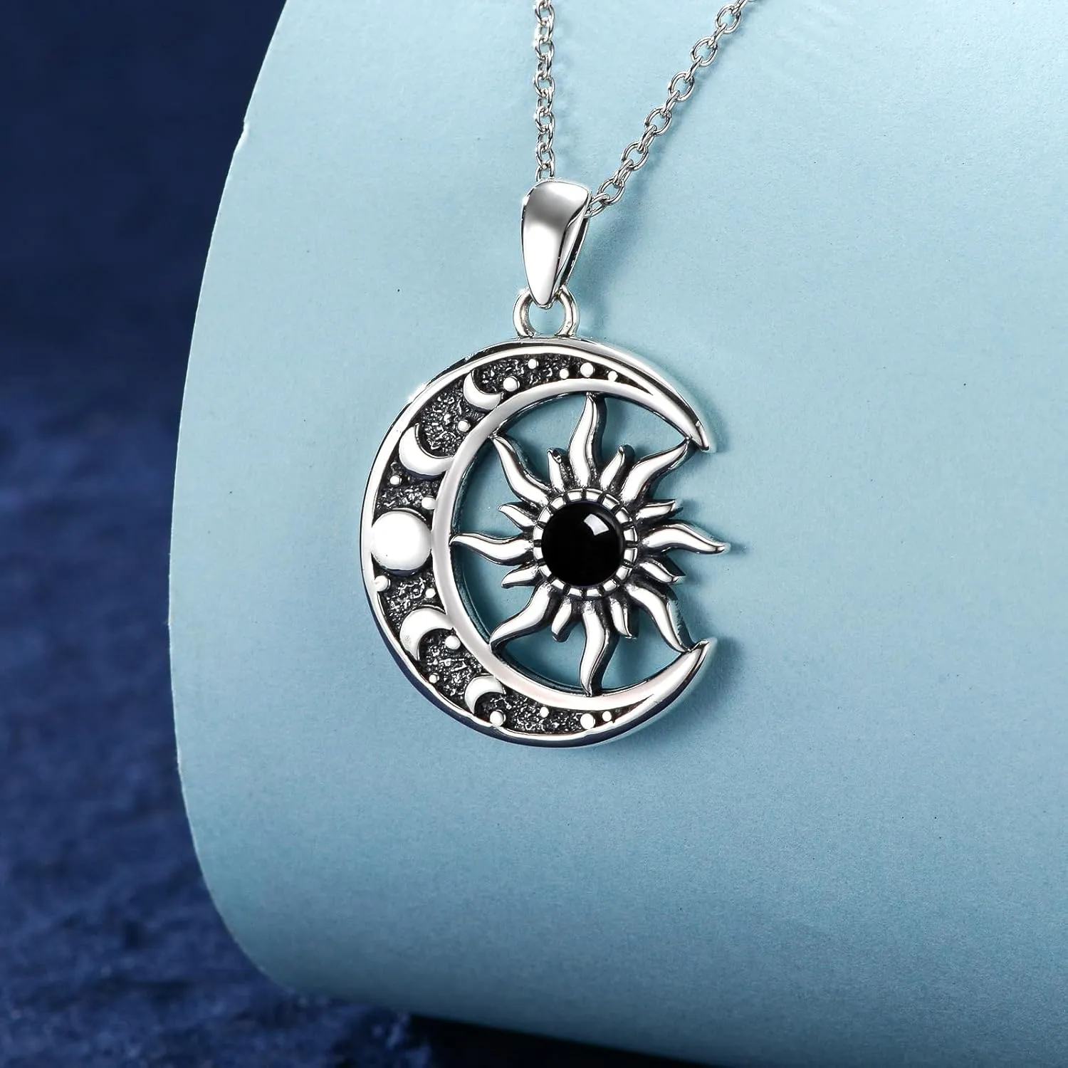 Sun and Moon Necklace 925 Sterling Silver Sun Moon Pendant Gemstone Jewelry Gifts for Women