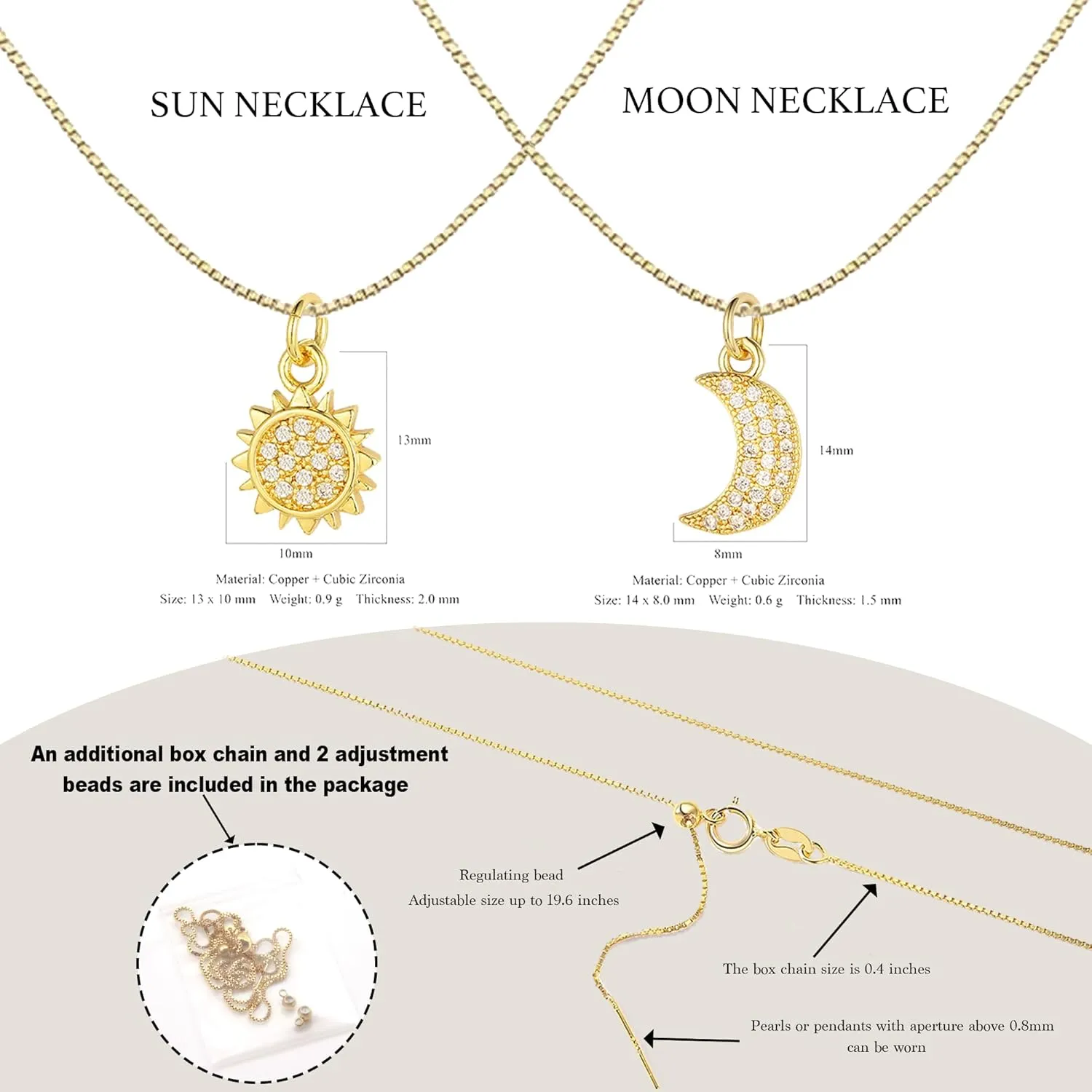 Sun and Moon Necklace - Double Pendant Necklace for Women 18k Gold Plated Sun Necklace Moon Necklace Dainty Gold Necklace for Women