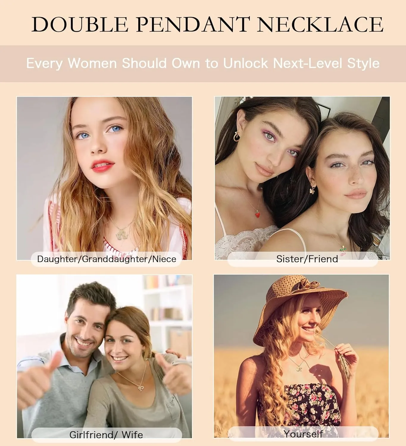 Sun and Moon Necklace - Double Pendant Necklace for Women 18k Gold Plated Sun Necklace Moon Necklace Dainty Gold Necklace for Women
