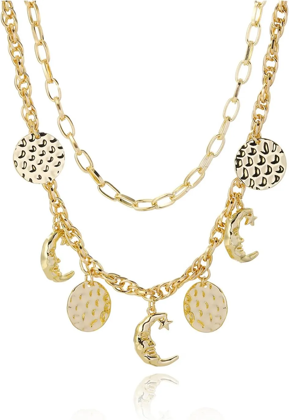 Sun Moon Necklace for Women Pearl Charm Necklace Pearl Moon Pendant Necklace Gold Paperclip Chain Necklace for Women Jewelry