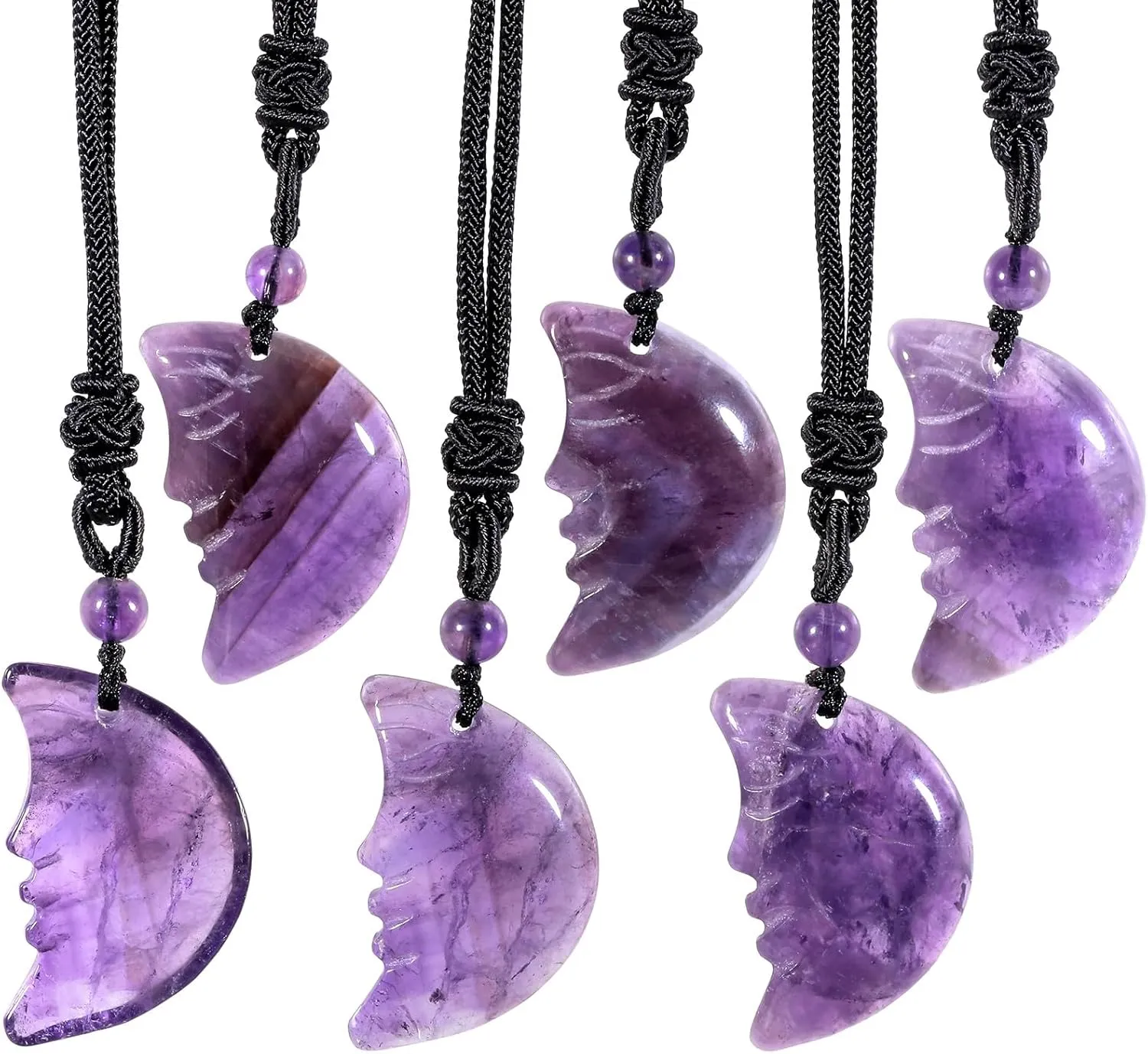 SUNYIK 2PCS Crescent Moon Pendant Necklace for Women Men, Crystal Stone Moon Face Necklace for Unisex with Adjustable Rope 16-27"