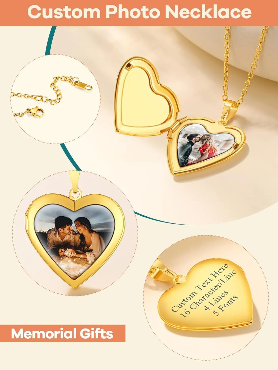 Supcare Locket Necklace That Holds Pictures-Engraved Photo Pendant Custom Jewellery Gifts for Men Women (with Jewellery Gift Box)