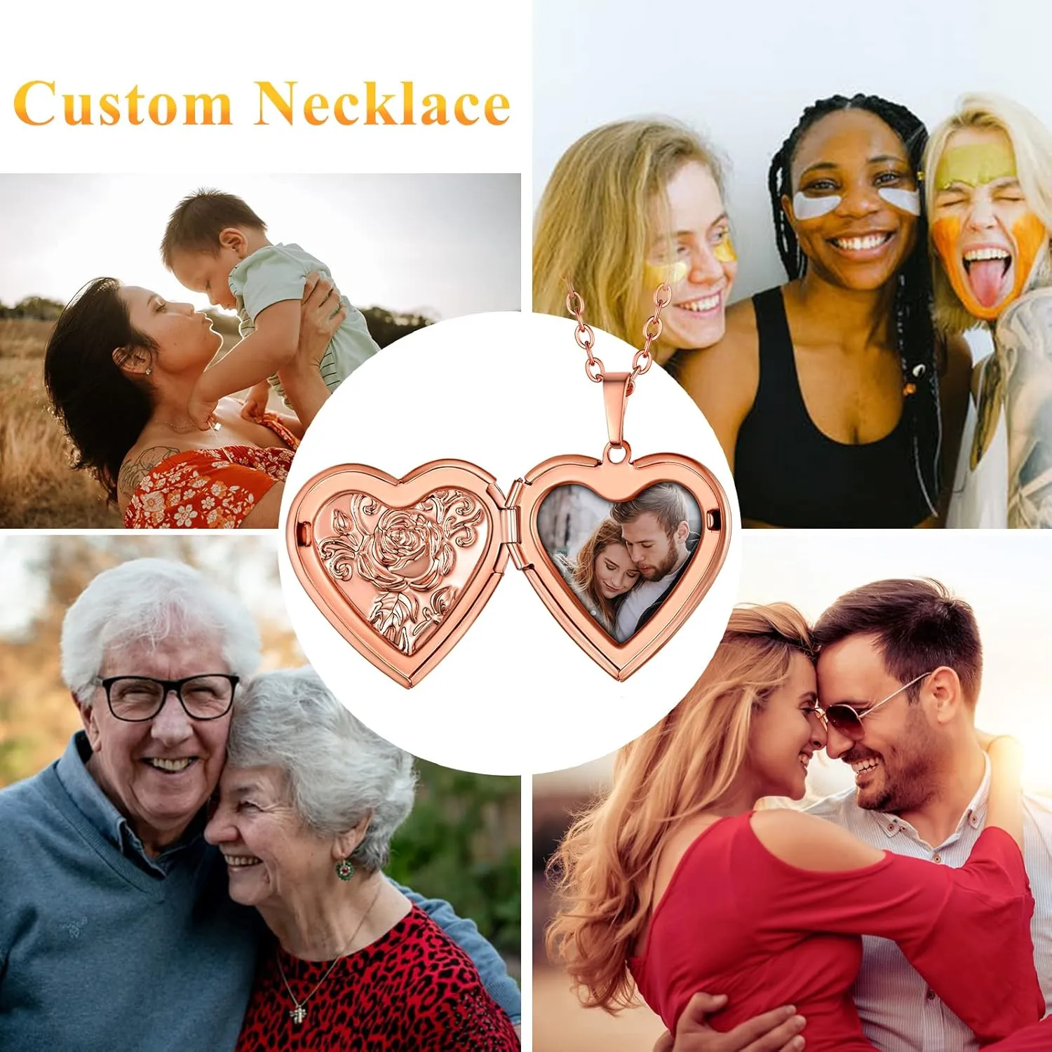 Supcare Locket Necklace That Holds Pictures-Engraved Photo Pendant Custom Jewellery Gifts for Men Women (with Jewellery Gift Box)