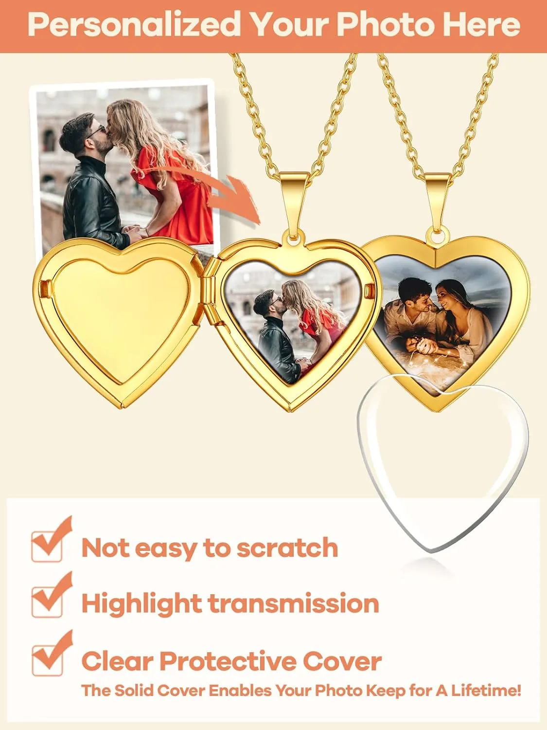 Supcare Locket Necklace That Holds Pictures-Engraved Photo Pendant Custom Jewellery Gifts for Men Women (with Jewellery Gift Box)