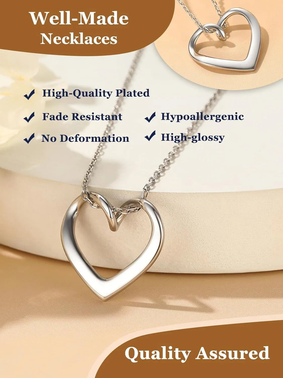 Suplight 925 Sterling Silver Necklaces for Women, Heart/Round Circle Pendant Neckalces Cubic Zirconia Halo Necklace with 16 5 Inches Extender Chain Necklace Dainty Silver Necklace Jewelry for Women