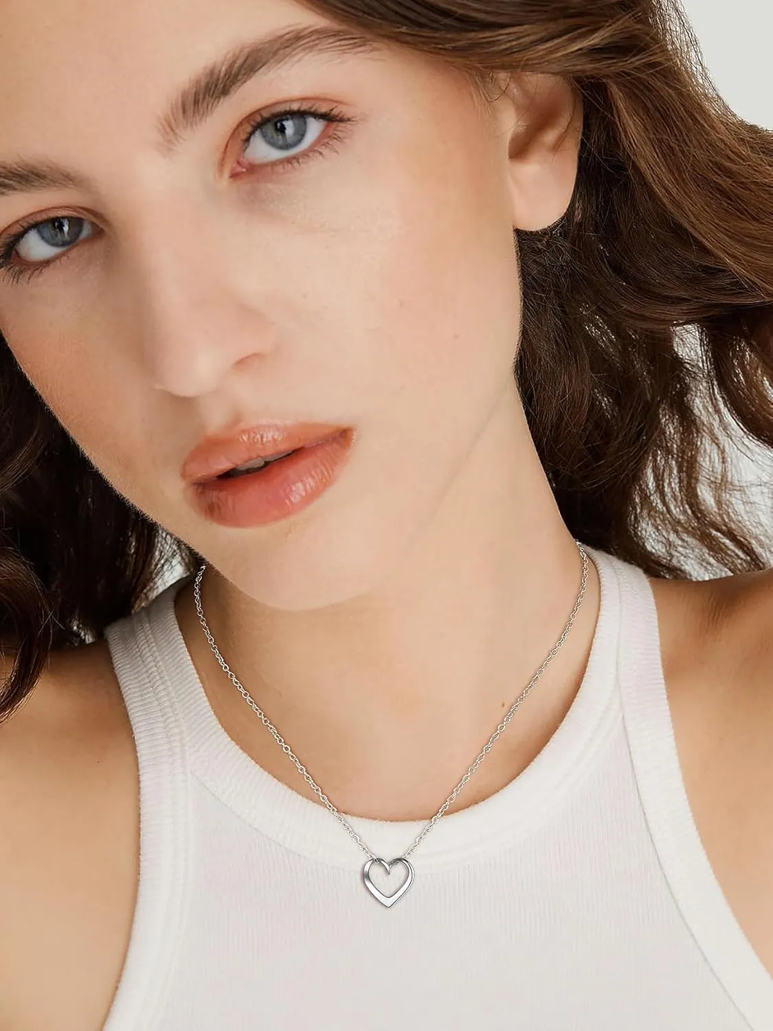 Suplight 925 Sterling Silver Necklaces for Women, Heart/Round Circle Pendant Neckalces Cubic Zirconia Halo Necklace with 16 5 Inches Extender Chain Necklace Dainty Silver Necklace Jewelry for Women