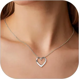 Suplight 925 Sterling Silver Necklaces for Women, Heart/Round Circle Pendant Neckalces Cubic Zirconia Halo Necklace with 16 5 Inches Extender Chain Necklace Dainty Silver Necklace Jewelry for Women