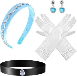 Sureio 4 Pieces Girls Costume Accessories Set Princess Headband Choker Glove Earrings Princess Dress up Accessories for Cosplay Party