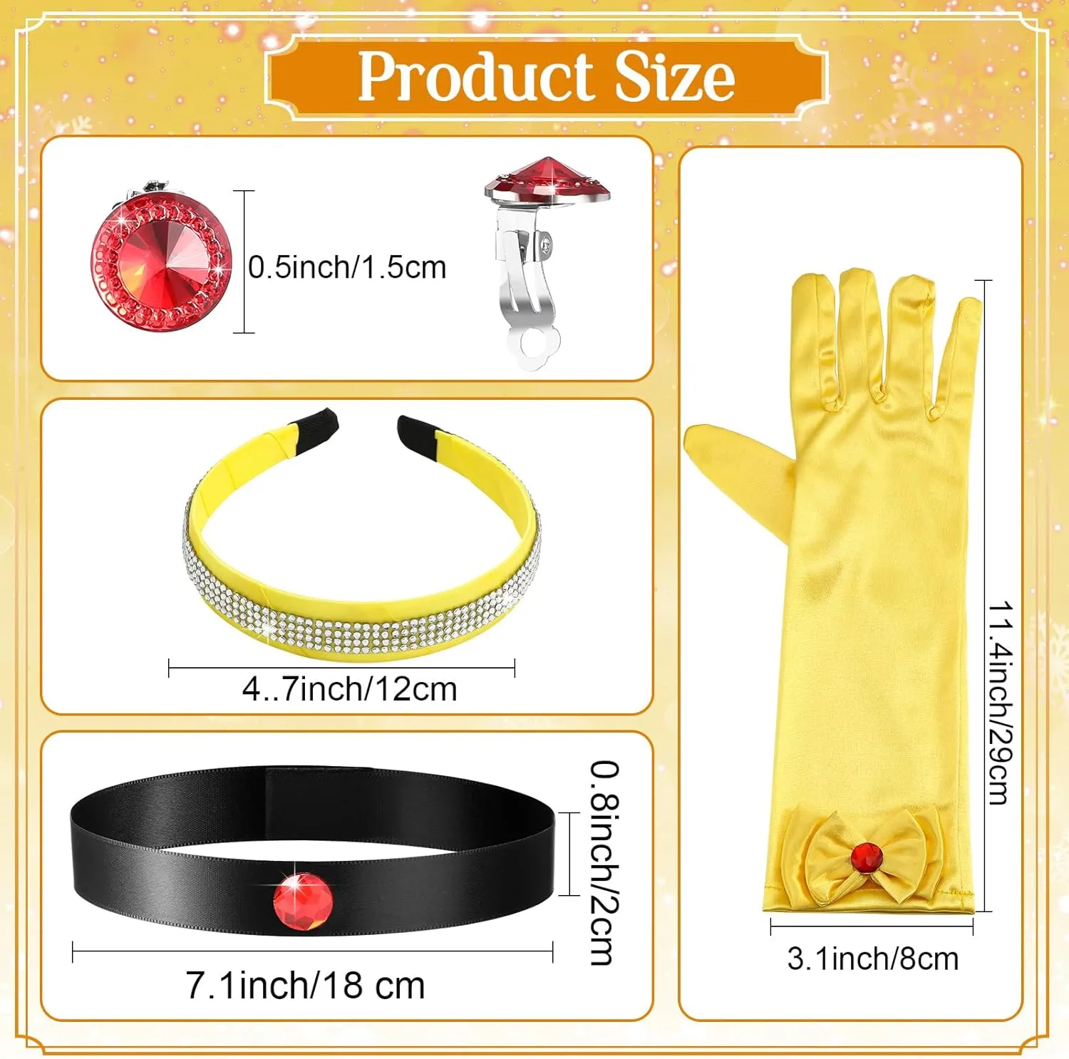 Sureio 4 Pieces Girls Princess Costume Accessories Headband Choker Glove Earrings Princess Dress up Cosplay Accessories