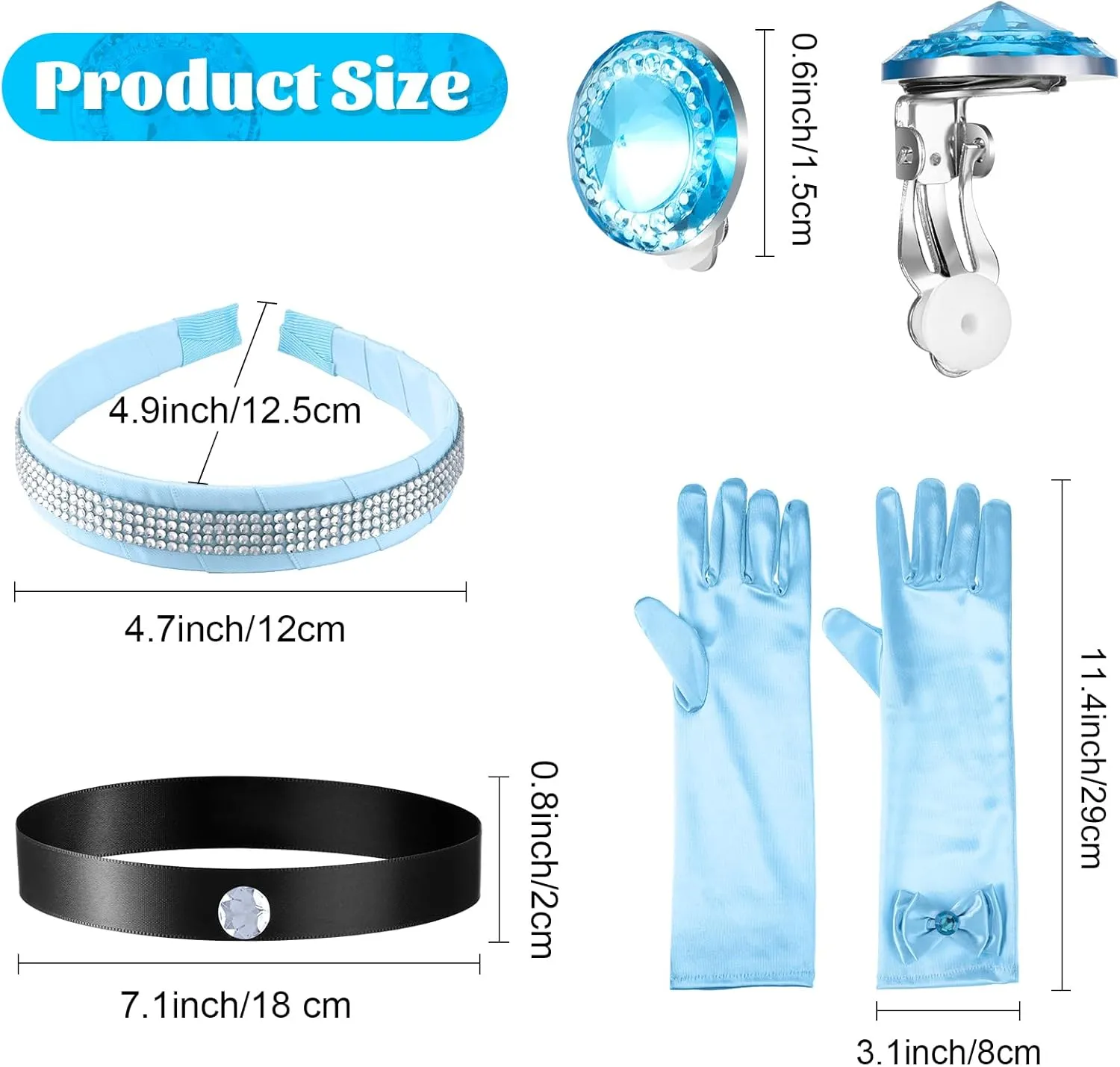 Sureio 4 Pieces Girls Princess Costume Accessories Headband Choker Glove Earrings Princess Dress up Cosplay Accessories