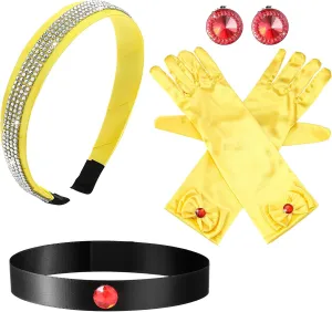 Sureio 4 Pieces Girls Princess Costume Accessories Headband Choker Glove Earrings Princess Dress up Cosplay Accessories