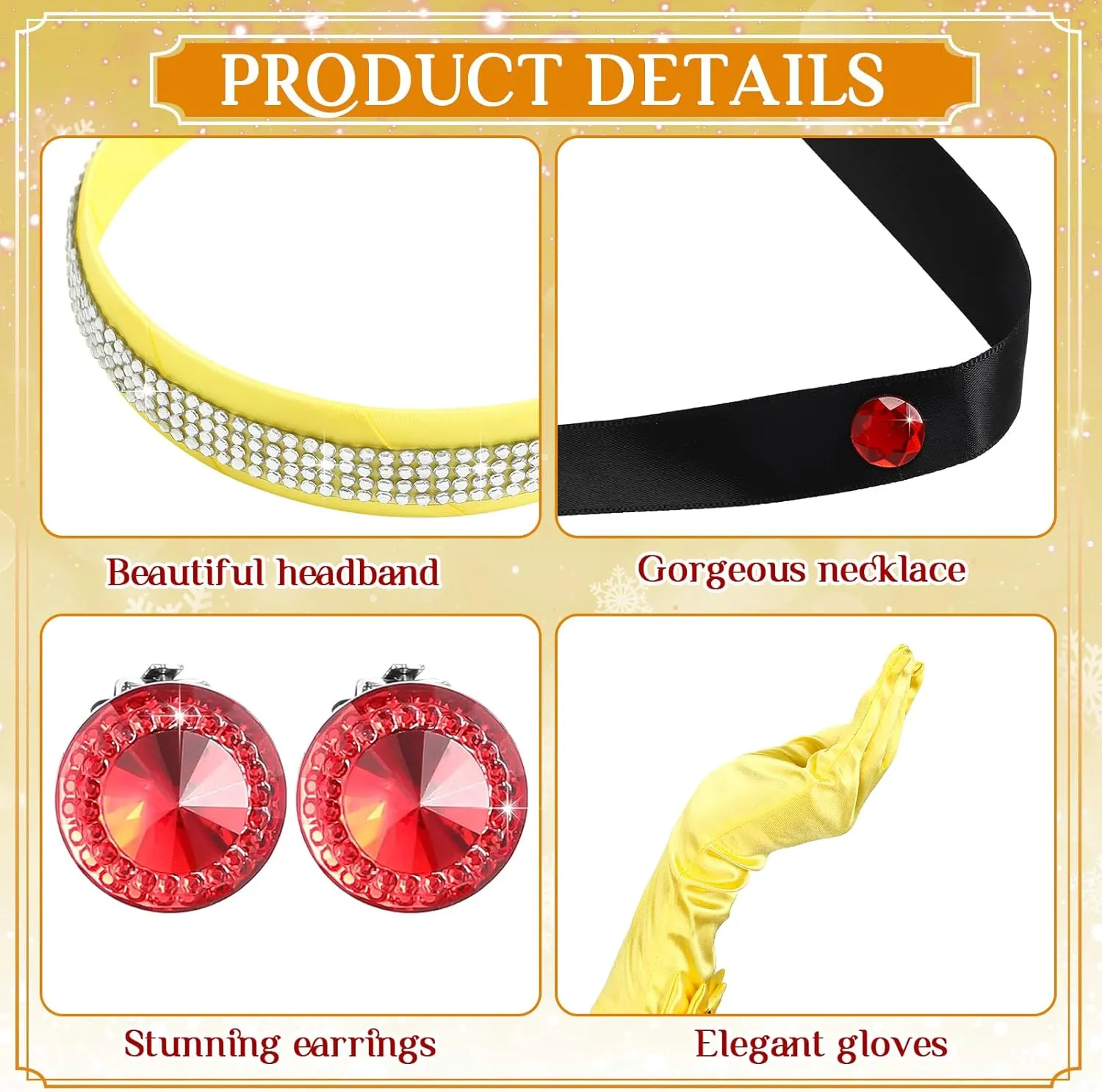 Sureio 4 Pieces Girls Princess Costume Accessories Headband Choker Glove Earrings Princess Dress up Cosplay Accessories