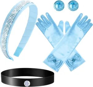 Sureio 4 Pieces Girls Princess Costume Accessories Headband Choker Glove Earrings Princess Dress up Cosplay Accessories