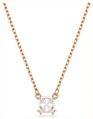 Swarovski Stilla Attract Pendant Necklace - Squar Cut, White, Rose-Gold Plated