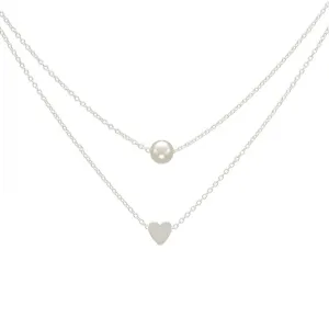 Sweet Double Layers Imitation Pearls Heart-shaped Pendant Necklace