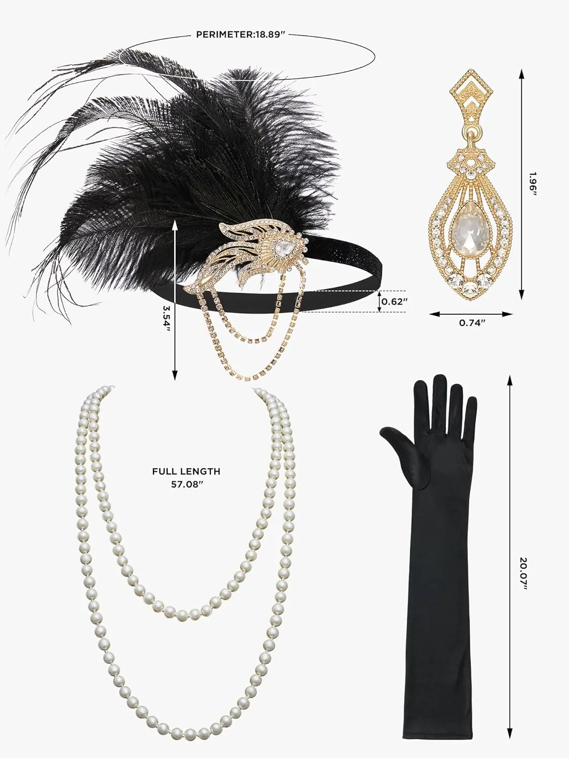 SWEETV 1920s Flapper Accessories Set for Women, Roaring 20s Great Gatsby Headband Flapper Costume Accessories 070409