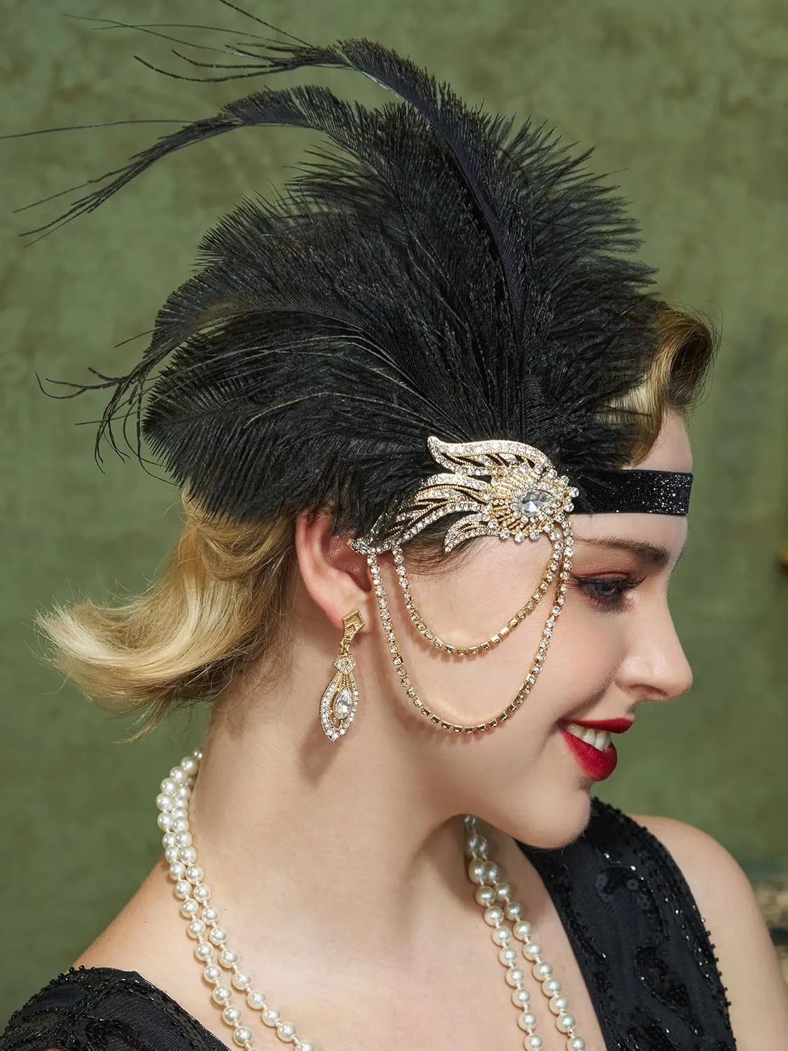 SWEETV 1920s Flapper Accessories Set for Women, Roaring 20s Great Gatsby Headband Flapper Costume Accessories 070409