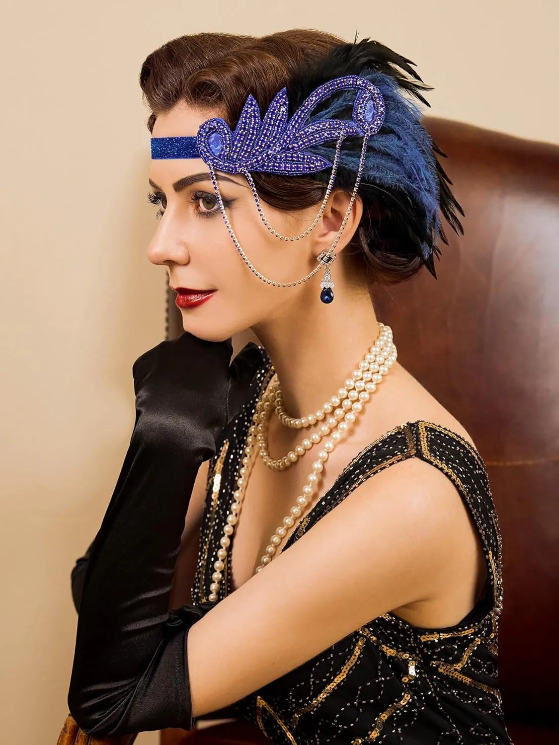 SWEETV 1920s Flapper Accessories Set for Women, Roaring 20s Great Gatsby Headband Flapper Costume Accessories