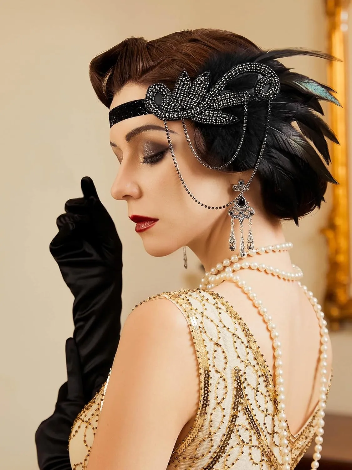 SWEETV 1920s Flapper Accessories Set for Women, Roaring 20s Great Gatsby Headband Flapper Costume Accessories