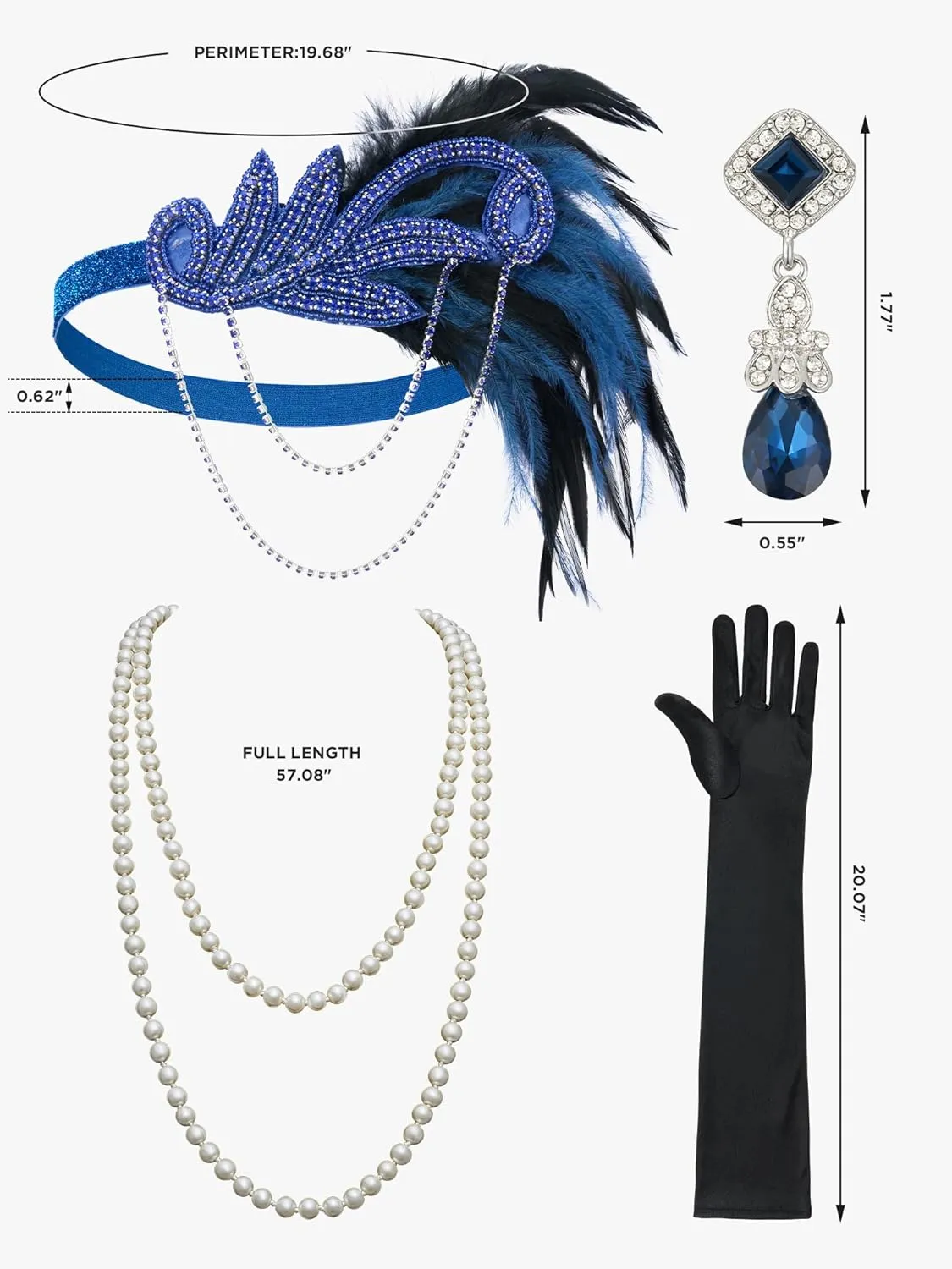 SWEETV 1920s Flapper Accessories Set for Women, Roaring 20s Great Gatsby Headband Flapper Costume Accessories