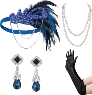 SWEETV 1920s Flapper Accessories Set for Women, Roaring 20s Great Gatsby Headband Flapper Costume Accessories
