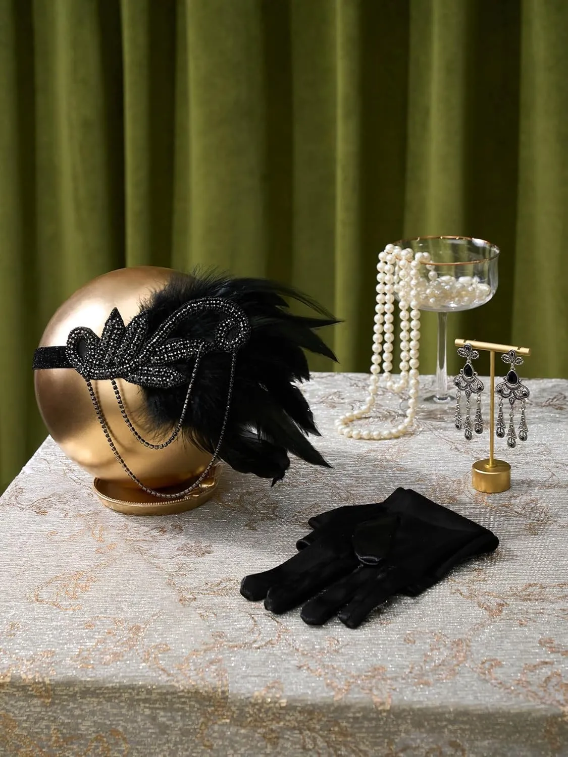 SWEETV 1920s Flapper Accessories Set for Women, Roaring 20s Great Gatsby Headband Flapper Costume Accessories