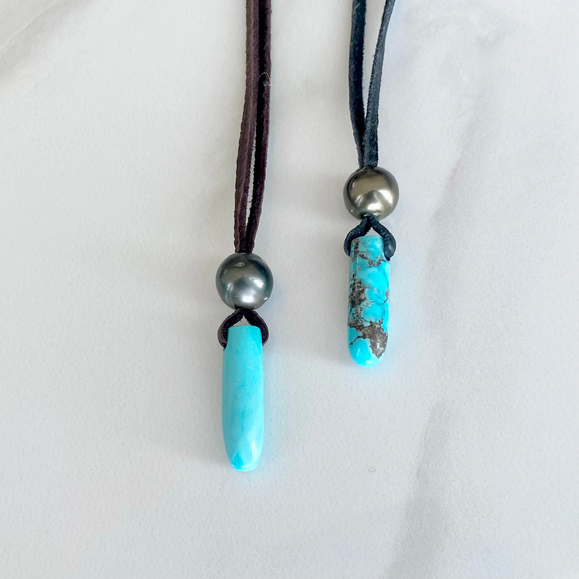 Tahitian Pearl & Turquoise Pendant Leather Necklace