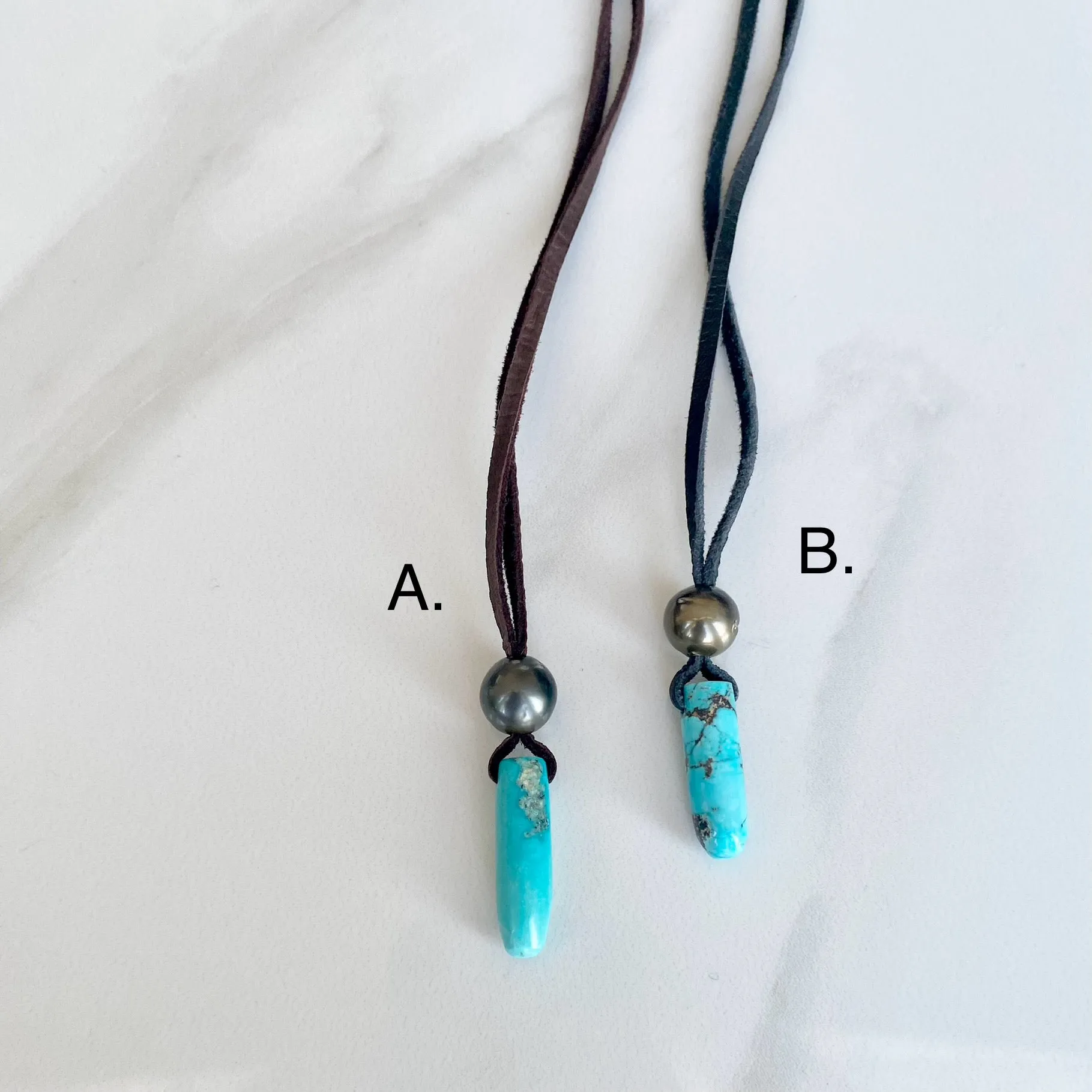Tahitian Pearl & Turquoise Pendant Leather Necklace