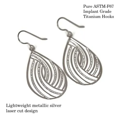 Teardrop Dangle Earrings Geometric Cutout Hypoallergenic Titanium Hooks (Silver)