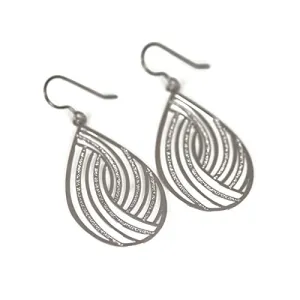 Teardrop Dangle Earrings Geometric Cutout Hypoallergenic Titanium Hooks (Silver)
