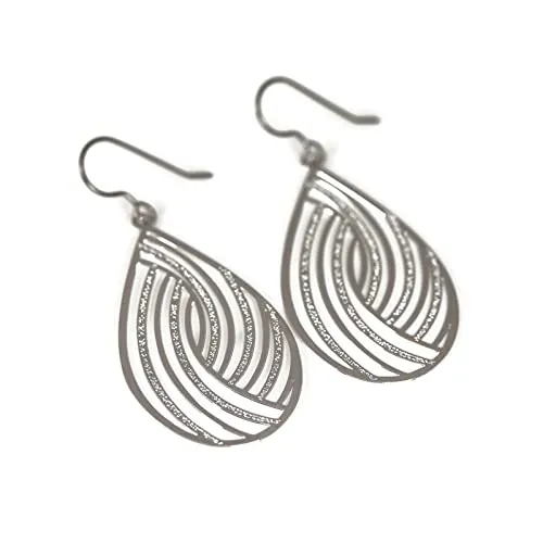 Teardrop Dangle Earrings Geometric Cutout Hypoallergenic Titanium Hooks (Silver)