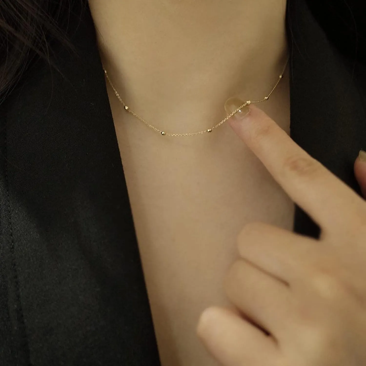 Tewiky Gold Chain Necklace for Women, 14k Gold Plated Thin Beaded Wave Box Chain Necklace Dainty Gold Necklace Simple Layered Gold Choker Necklaces Minimalist Gold Link Chain Necklace Trendy Jewelry for Women
