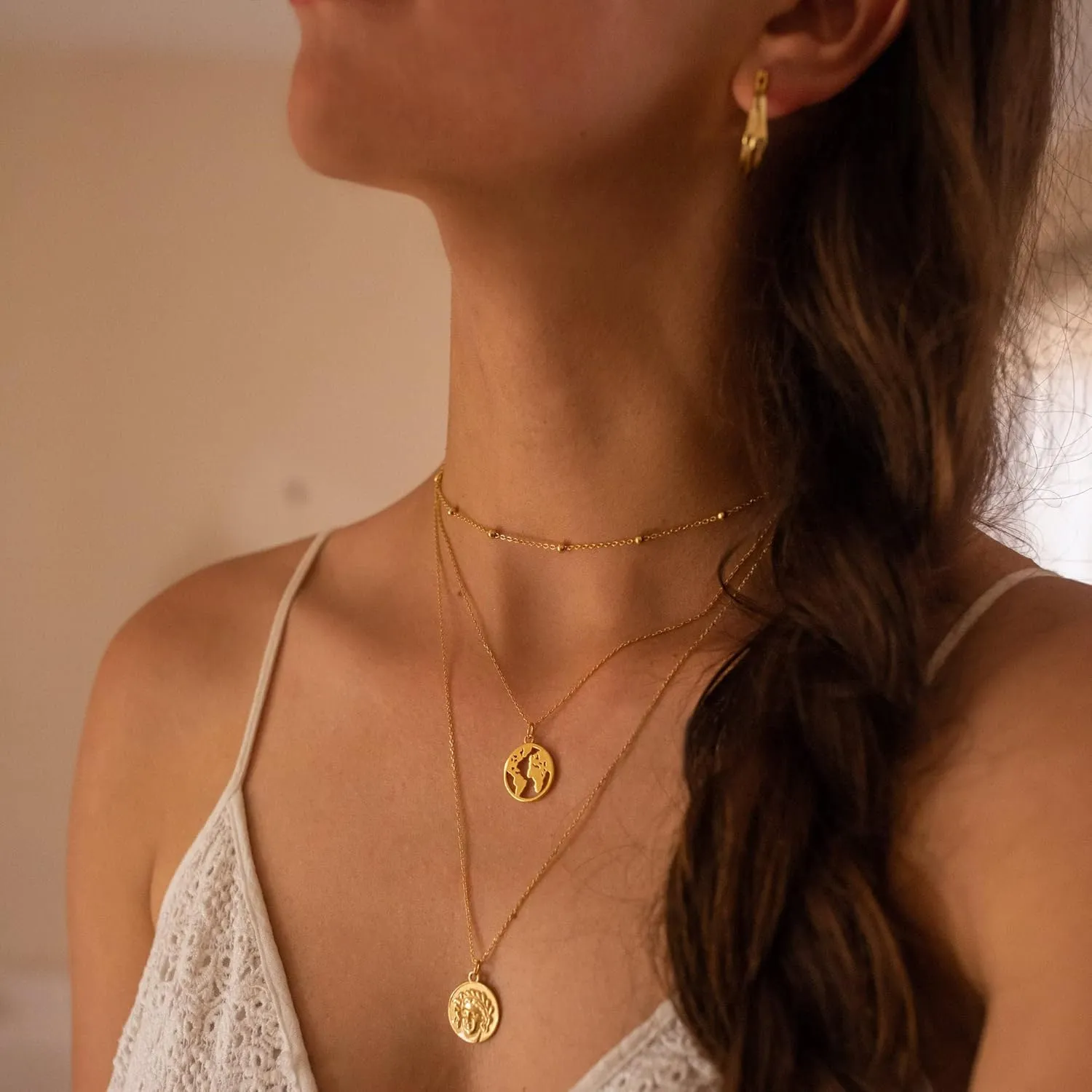 Tewiky Gold Chain Necklace for Women, 14k Gold Plated Thin Beaded Wave Box Chain Necklace Dainty Gold Necklace Simple Layered Gold Choker Necklaces Minimalist Gold Link Chain Necklace Trendy Jewelry for Women