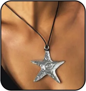 Tgirls Black Velet Necklace Silver Starfish Pendant Necklace Suede Vintage Necklaces Long Rope Choker Necklace for Women