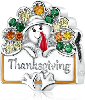 Thanksgiving Charm 925 Sterling Silver Family,Love,Turkey Charm Fit Bracelet for Thanksgiving/Christmas Day