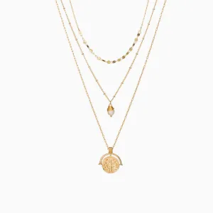 The Boho Holiday Coin Pendant Chain-Link Layered Necklace - Gold