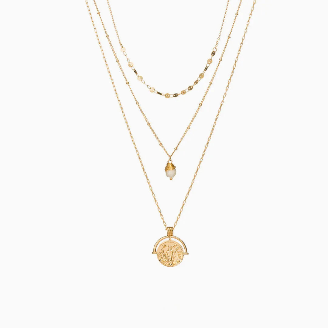 The Boho Holiday Coin Pendant Chain-Link Layered Necklace - Gold