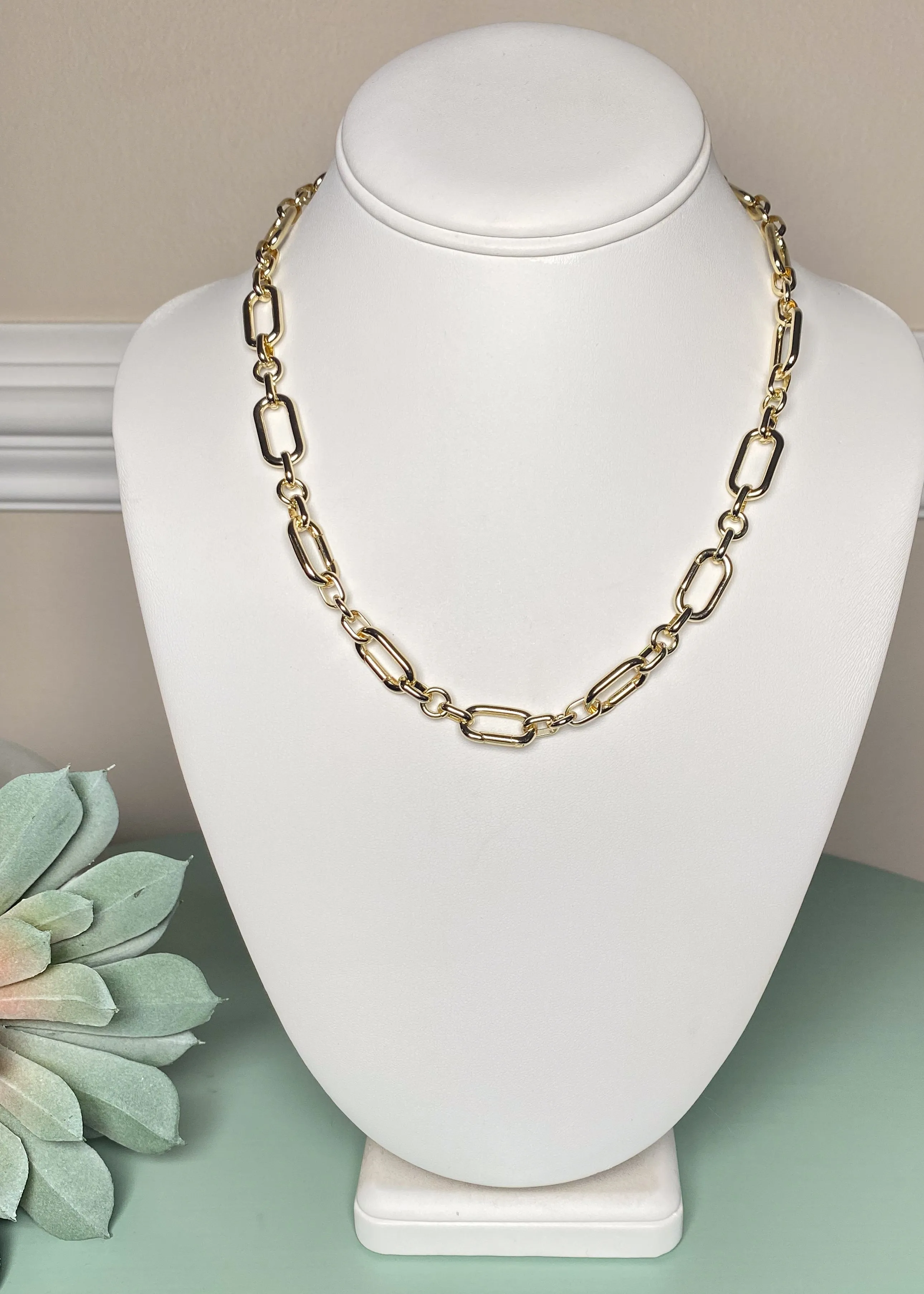 'The Collectors' Gold Link Necklace with Charm Compatible Hinges