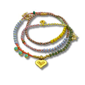 THE MAKERY ICE CREAM COLOURED LOOPSTRING WITH PEARL BUNCHES AND HEART CHARM