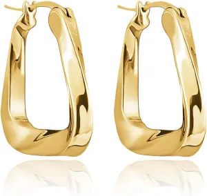 Thick Gold Hoop Earrings for Women,18K Gold Plated Sterling Silver Chunky Hoop Earrings Fashion Geometry Square Earrings Gold Jewelr