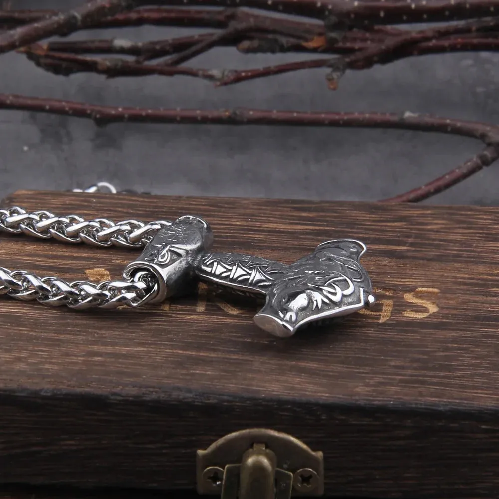 Thor Hammer Mjolnir Odin Goat Viking Necklace