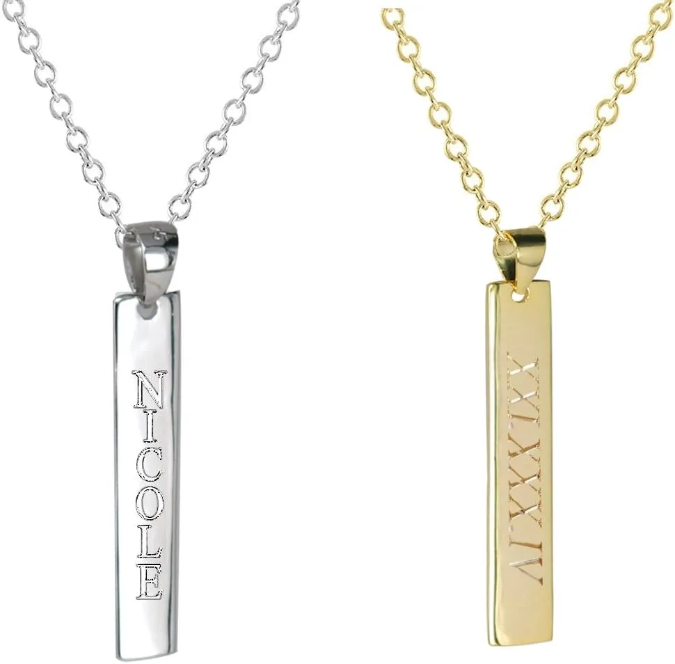 Tina&Co Personalized Name Necklace Custom Engraved Vertical Bar Silver Necklaces Gift For Mom Sisters-10