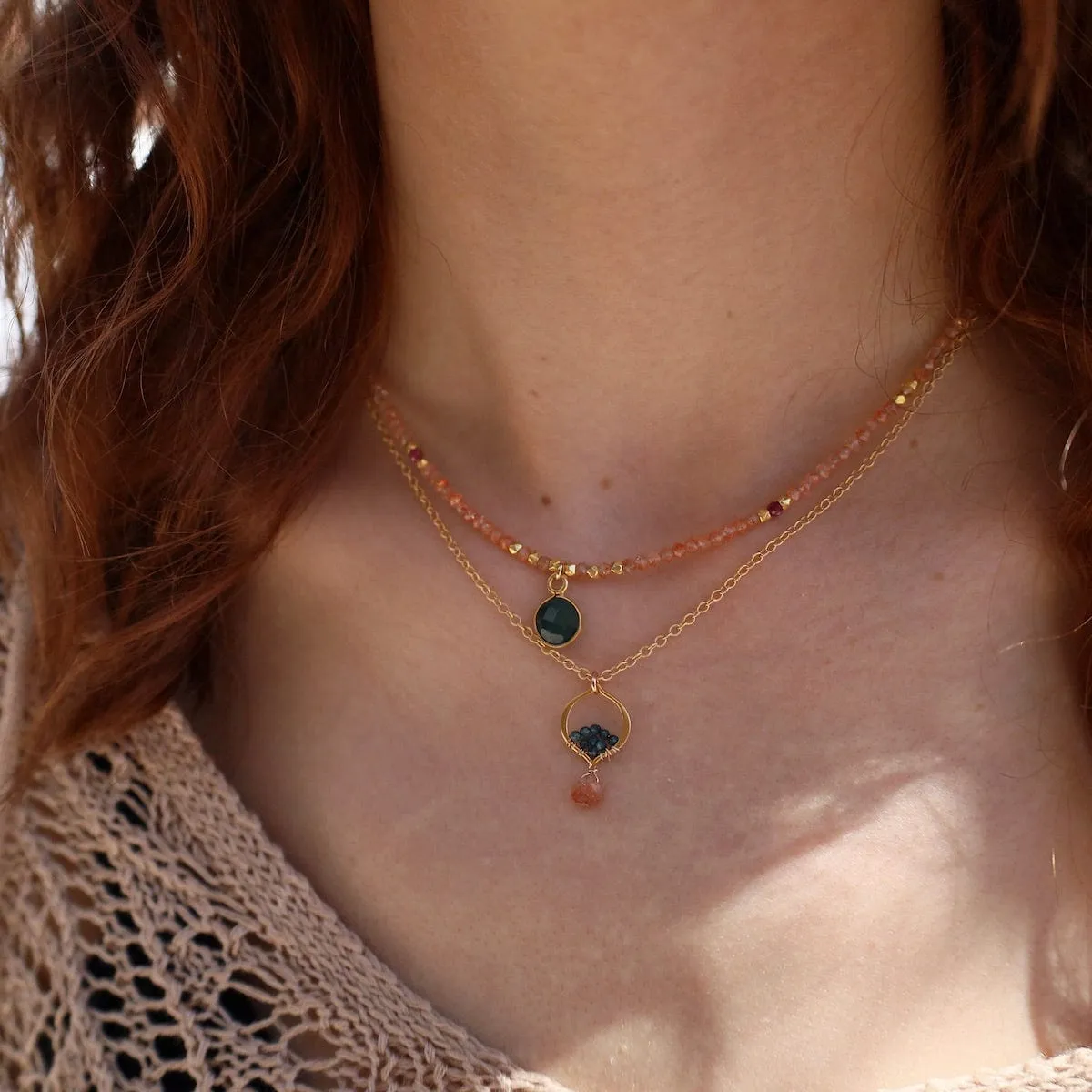 Tiny Arabesque Necklace with Sunstone